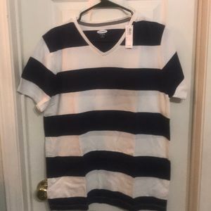 V Neck blue and white stripped T-shirt